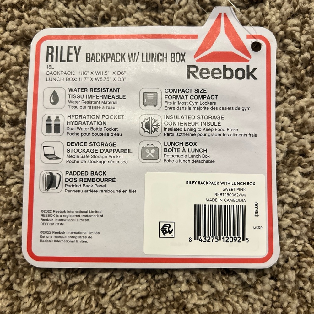 NWT Riley Reebok Backpack Set - Picture 5 of 6
